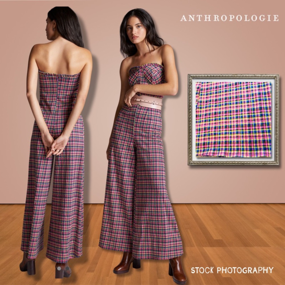 Eva Franco x Anthropologie Pink Plaid Strapless Wide-Leg Jumpsuit – Size 6